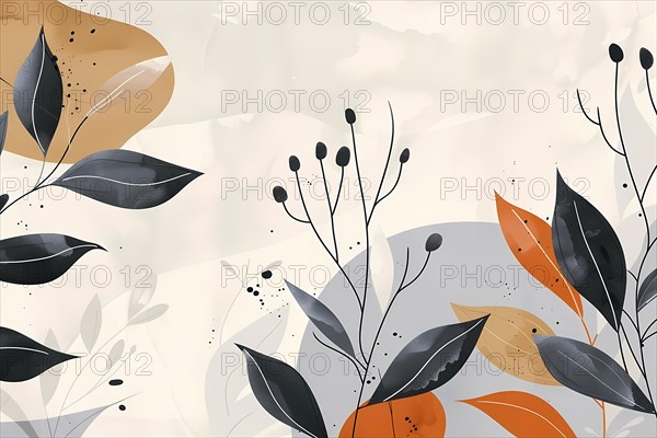 Decorative botanical pattern with abstract leaves in earthy autumn tones, illustration, AI generated