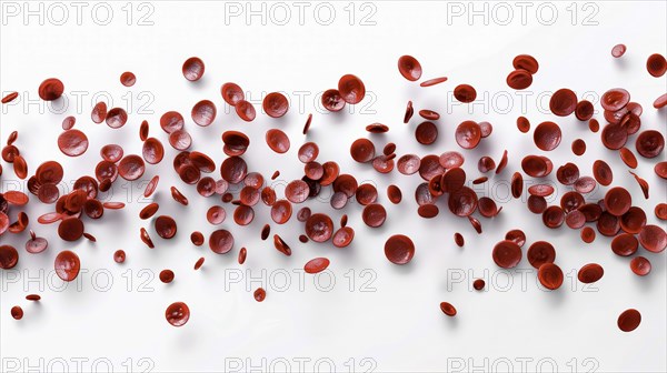 Various red blood cells scattered across a white surface, ai generated, AI generated