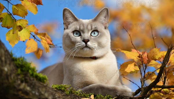 AI generated, animal, animals, mammal, mammals, cat, felidae (Felis catus), a cat resting on a tree, autumn