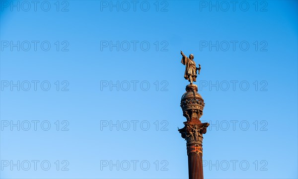 Columbus Column at the end of the Ramblas, Christopher Columbus points towards the New World, Barcelona, Spain, Europe