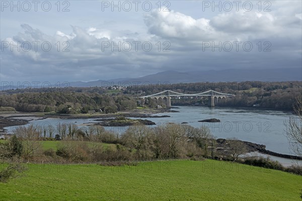 Menai Suspension Bridge, Menai Strait, LLanfair Pwllgwyngyll, Isle of Anglesey, Wales, United Kingdom, Europe