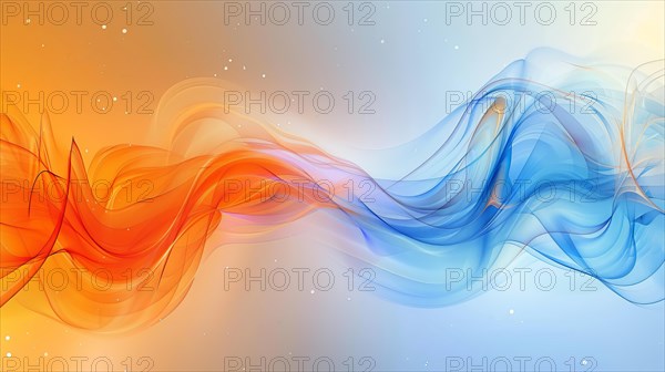 Colorful abstract digital wallpaper featuring smooth flowing waves transitioning from orange to blue, ai generated, AI generated