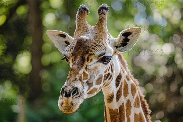 Close up of head of wild giraffe. KI generiert, generiert, AI generated