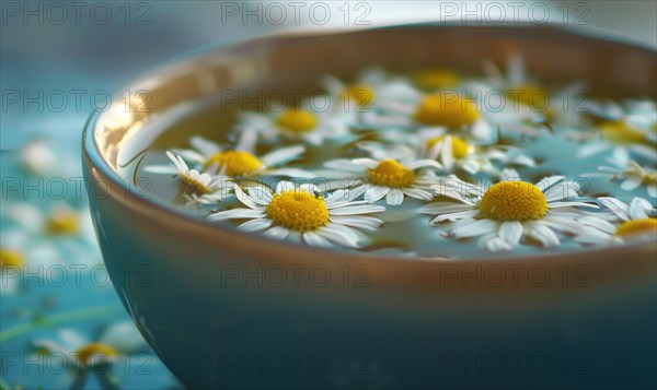 Cup of chamomile tea with chamomile flowers AI generated