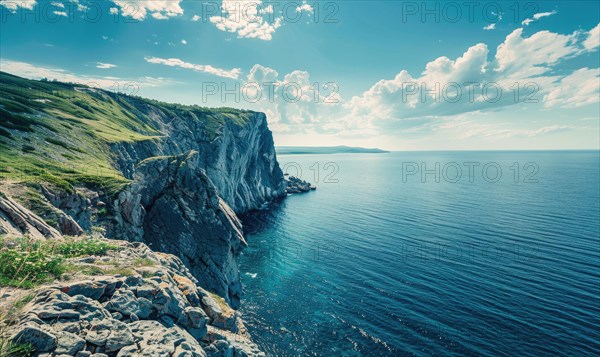 A coastal cliff overlooking the vast expanse of the ocean AI generated