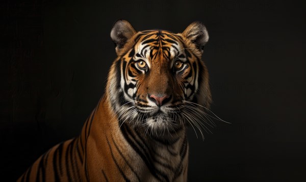 A Javan tiger portrait on black background AI generated