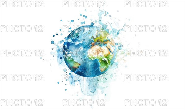 Earth with water droplets on white background AI generated