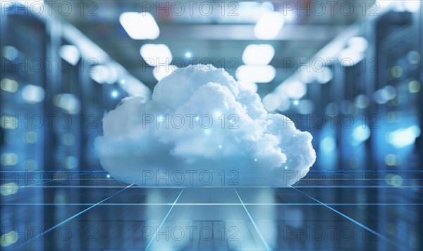 Cloud computing background with server racks and digital data streams AI generated