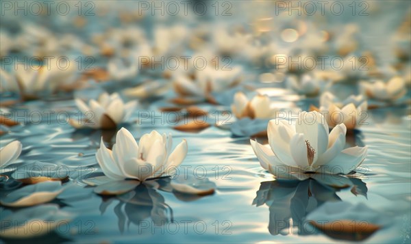 Closeup view of white lotus on water surface AI generated