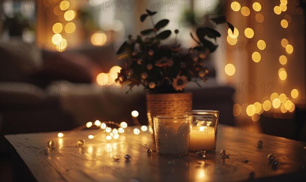 Romantic bokeh lights illuminating a cozy indoor setting AI generated