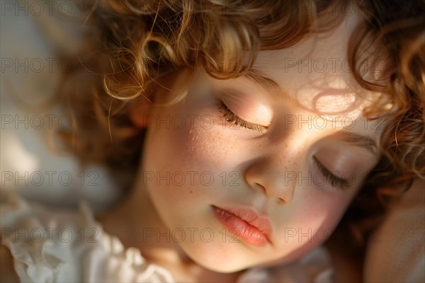 Close up of face of sleeping young child. KI generiert, generiert, AI generated