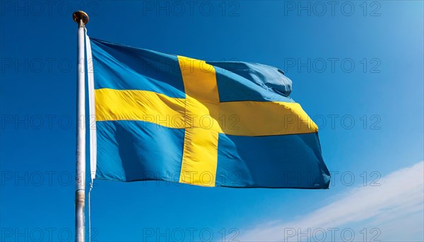 Flags, the national flag of Sweden, fluttering in the wind