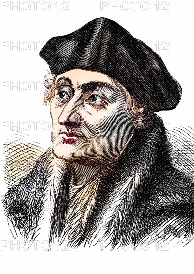 Desiderius Erasmus Roterodamus ca. 1466/1469 to 1536, Dutch humanist and theologian, Historical, digitally restored reproduction from a 19th century original, Record date not stated
