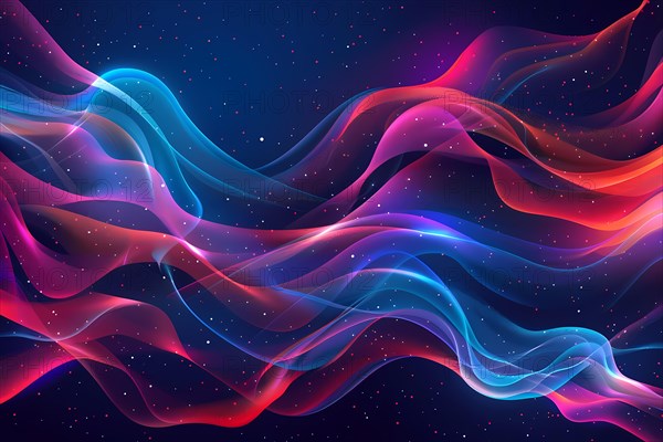 Dynamic abstract neon waves flowing in vibrant blue, pink, and purple hues, illustration, AI generated