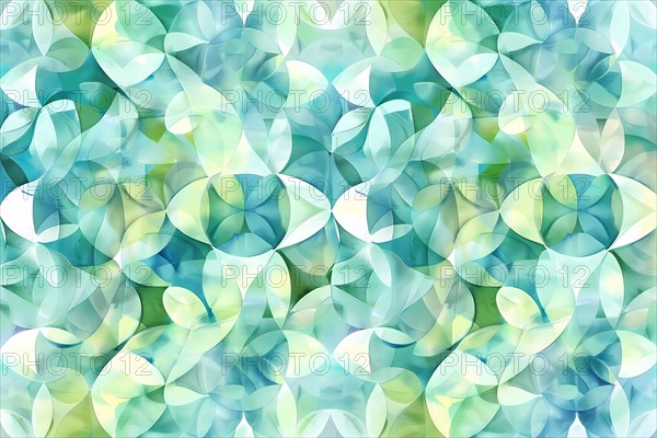 Vibrant abstract pattern of overlapping geometric circles in blue and green, illustration, AI generated