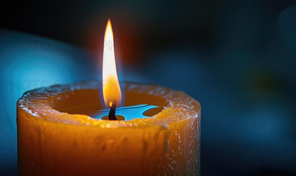 Close-up of a flickering candle flame casting a warm glow AI generated