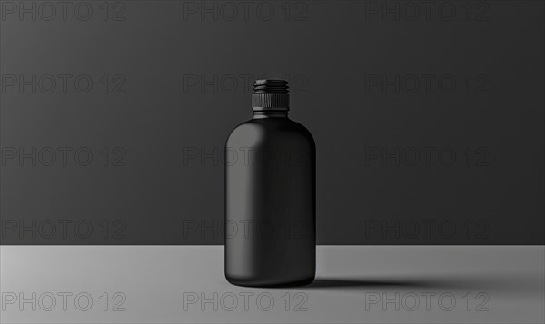 Matte black glass bottle mockup housing a premium quality beard oil enriched with natural oils and vitamins AI generated