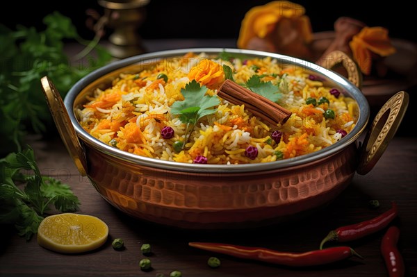 Aromatic Biryani in Copper Pot, AI generated