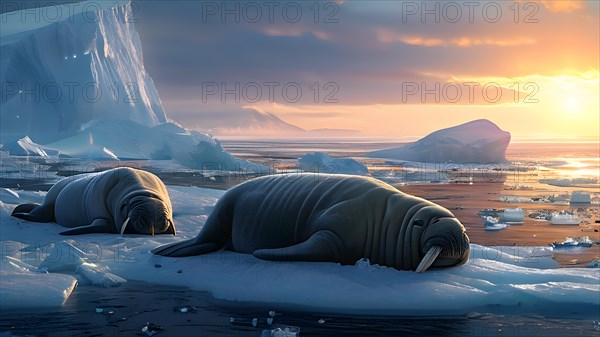 Walrus lounging on coastal ice, AI generated