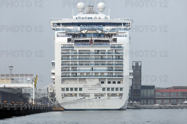 RUBY PRINCESS, a large cruise ship built in 2010, 290m, 3100 passengers, in the harbour on a foggy day, Venice, Veneto, Italy, Europe