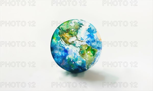 Watercolor Earth globe on white background AI generated