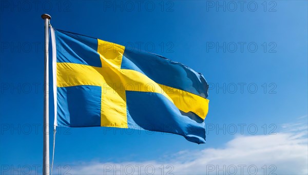 Flags, the national flag of Sweden, fluttering in the wind