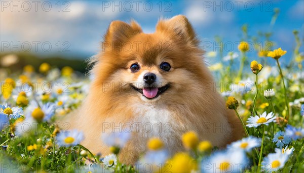 Ai generated, animal, animals, mammal, mammals, a, single animal, dwarf spitz, Spitz, (Canis lupus familiaris), dog, dogs, bitch, Pomeranians, reddish-brown puppy