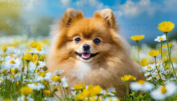 Ai generated, animal, animals, mammal, mammals, a, single animal, dwarf spitz, Spitz, (Canis lupus familiaris), dog, dogs, bitch, Pomeranians, reddish-brown puppy