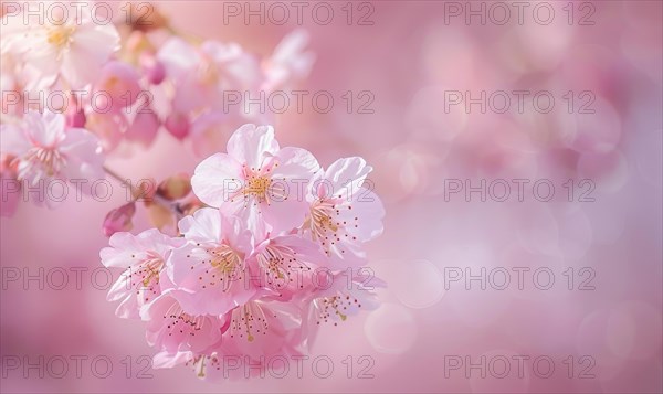 Cherry blossom petals in the breeze, floral background, soft focus, blurred background AI generated