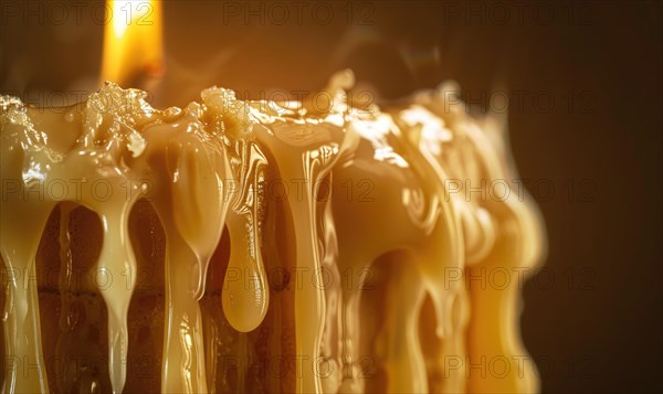 Close-up of a melting candle with wax dripping down the side AI generated