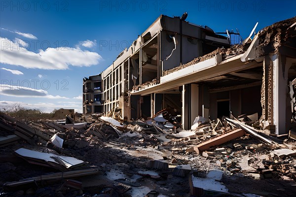 Neglected hospital section with collapsed roof elements, AI generated, hospital, damage, abandoned, ruin, decrepit