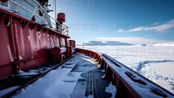 Icebreakers deck snow covered, AI generated