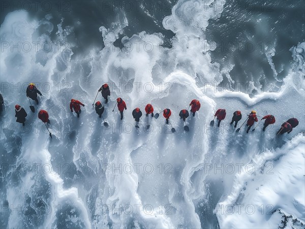 Lithium mining in a white salt lake in South America, AI generated