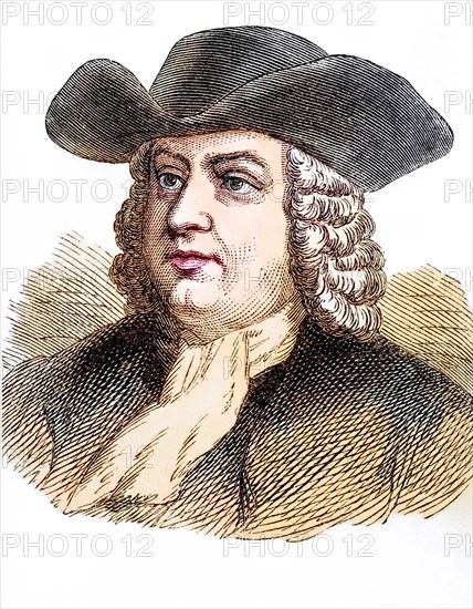 William Penn (born 14 October 1644 in London, died 30 July 1718 in Ruscombe, Berkshire) founded the colony of Pennsylvania in what is now the USA, Historical, digitally restored reproduction from a 19th century original, Record date not stated