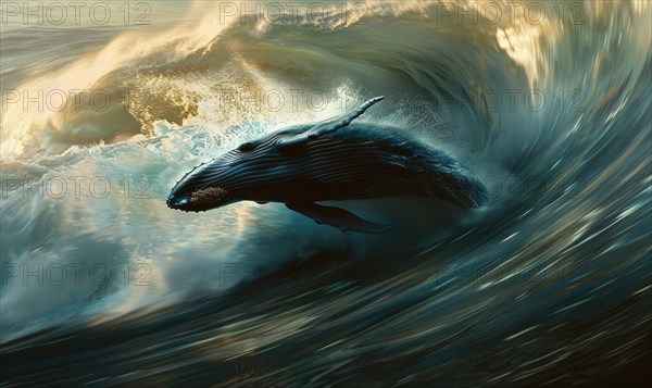 Digital painting style illustration of a humpback whale in the ocean AI generated