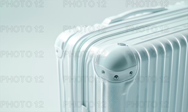 Close-up view of a silver modern suitcase with a focus on its handle and texture AI generated