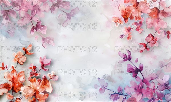 Watercolor flowers and lives, floral background space for text AI generated