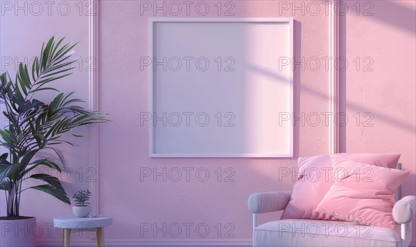 Flat background with blank poster mockup on pink wall AI generated