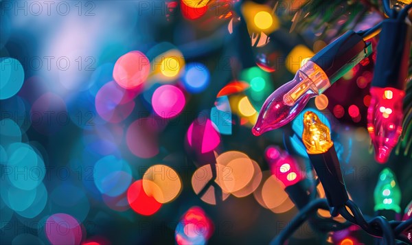 Close-up of colorful bokeh lights illuminating, festive night abstract background AI generated