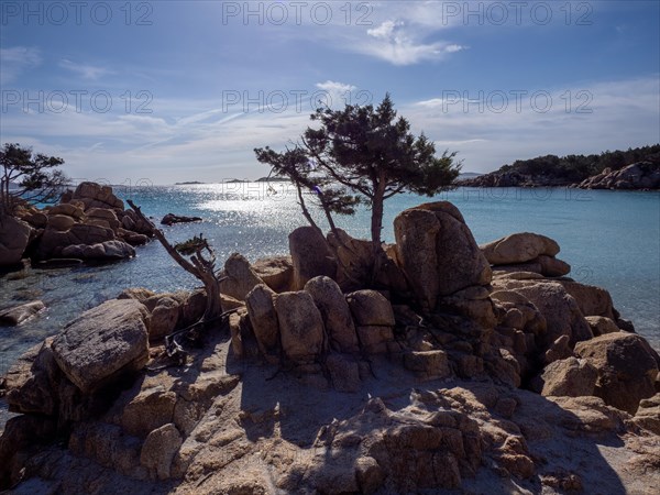 Rock formations, lonely bay, Capriccioli beach, Costa Smeralda, Sardinia, Italy, Europe