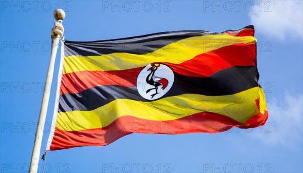 Flags, the national flag of Uganda, fluttering in the wind