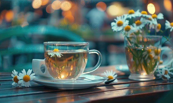 Chamomile tea served in a cozy cafe AI generated