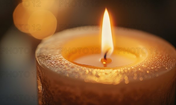 Close-up of a flickering candle flame casting a warm glow AI generated