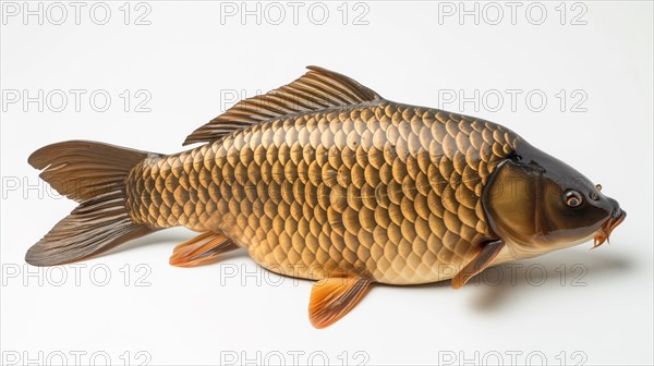 A side view of a golden carp isolated on a white background, AI generated