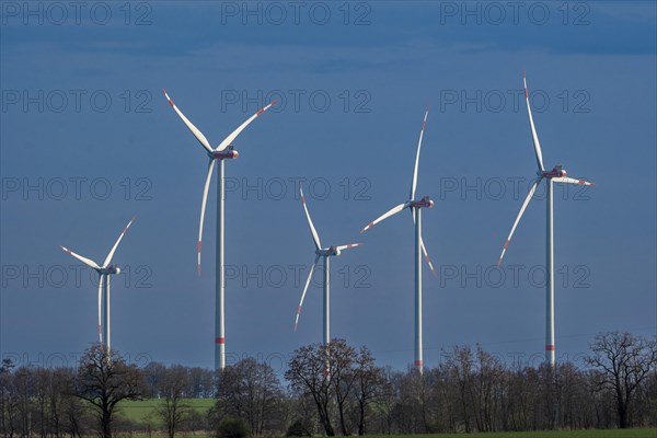 Wind turbines near Luederitz, Stendal district, Luederitz, Saxony-Anhalt, Germany, Europe