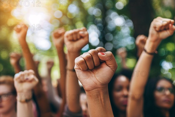 Women with raised fists. KI generiert, generiert, AI generated