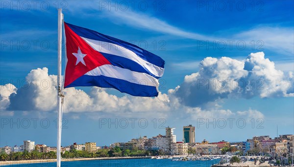 Flags, the national flag of Cuba flutters in the wind