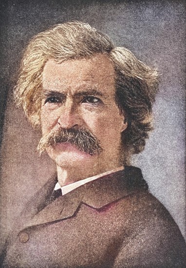 Mark Twain pseudonym of Samuel Langhorne Clemens, 1835 to 1910, American writer, Historical, digitally restored reproduction from a 19th century original, Record date not stated