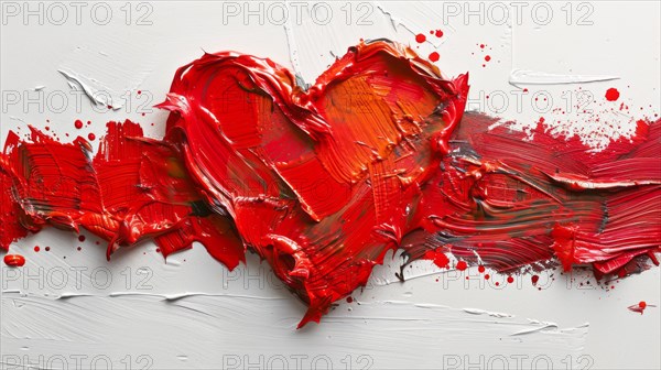 Expressive abstract art of a red heart with a dynamic split texture against a white background, ai generated, AI generated