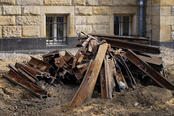 Construction site at the tram track bed in Berlin-Mitte, Germany, Europe